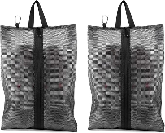 2 Pack Shoe Bags for Travel, Sneaker Bags, Waterproof Travel Shoe Bags with Zipper for Packing, Golf Shoe Dust Bags for Man and Women, Large, Black