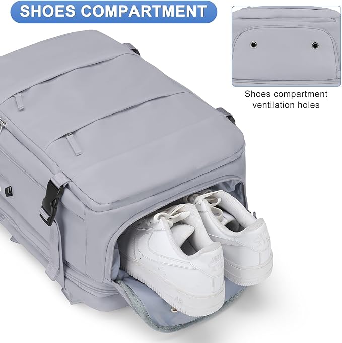 coofay Expandable Backpack For Traveling On Airplane Carry On Backpack Flight Approved Personal Item Travel Backpack For Women Men Airline Approved Gym Bag With Shoe Compartment Travel Weekender Bag