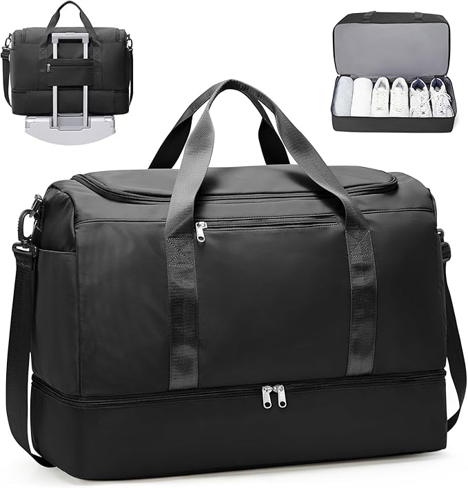 Large Duffle Bag for Travel,Carry-On Overnight Weekender Bags for Women,Travel Duffel Bag,Black