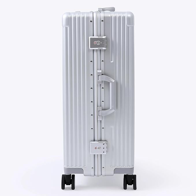 Nobl Travel Zipperless Check In Suitcase - Aluminum Frame, Medium Check In luggage 27x17.5x10.4 Airline Approved by Noble Travel - Polycarbonate Shell - TSA Locks, 360° Spinner Wheels - Silver