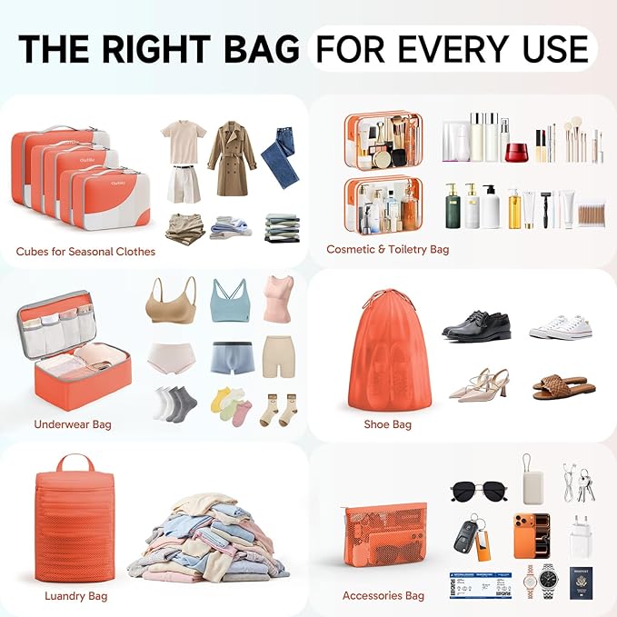 11 Set Packing Cubes for Travel, Gifts for Women Mom Kids, TSA Approved Bags for Makeup, Cosmetic, Toiletry, Suitcase Organizers for Checked Luggage,Cruise Essentials, Airplane Accessories, Orange