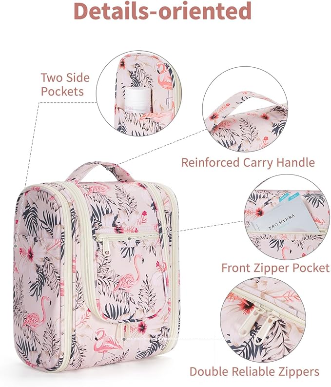 Narwey Small Hanging Toiletry Bag Women Travel Makeup Bag Organizer Toiletries Bag for Travel Size Essentials Accessories Cosmetics(Medium, Beige Bird)