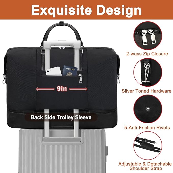 Travel Weekender Bag for Women, 21" Overnight Bag with Shoe Compartment 50L Large Travel Duffel Bag Carry On Tote for Weekend, Overnight, Business Trips, Water Resistant