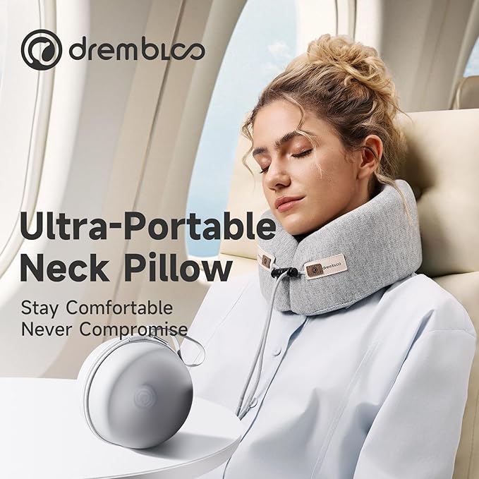 Neck Pillow Airplane, 100% Pure Memory Foam, Comfortable Breathable Cover, Travel Pillows for Airplanes, Ergonomic Design, Neck Pillow for Traveling, Airplane Pillow Flight Train, Gray
