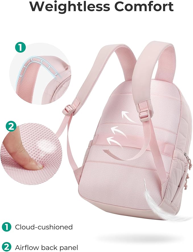 BAGSMART College Laptop Backpack, Travel Backpack for Women, Quilted Casual Daypack, Water-Resistant Bookbag for 15.6 Inch Laptop, Pink