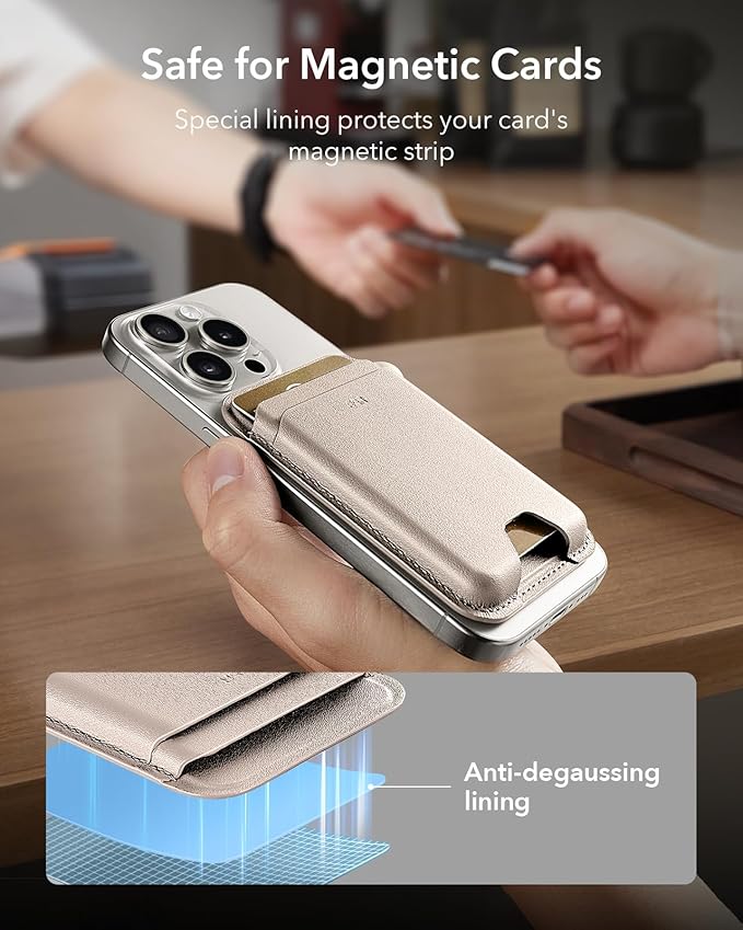 ESR for MagSafe Wallet, 5 Card Holder with RFID Blocking, MagSafe Sticker Included, Slim Magnetic Wallet for iPhone 17e/17/16/15/14/13/12 Series, Selected Samsung Devices, Not for Mini,Desert Titanium