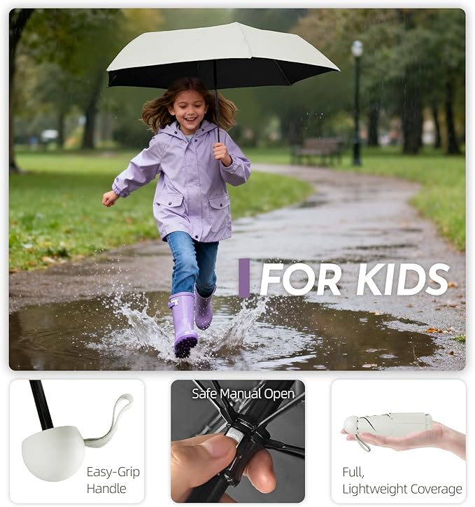 Travel Mini Umbrella Compact Small & Lightweight, UV Rain Protection, Pocket-Sized Folding Umbrellas with Quickdraw & Case for Men Women & Kids Backpack