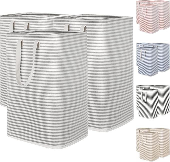 Lifewit 3 Pack Laundry Basket 80L Each, Collapsible Clothes Hamper with Reinforced Handles, Freestanding Waterproof Design for Bedroom and Laundry Room, Grey 240L Total