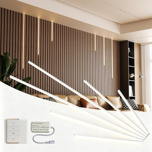 LED Recessed Wall Lighting Kit for Wall Panels CCT COB Strip Lights with Remote Controller, 6pcs Adhesive Wall Strip Lights, Dimmable 3000K-6000K for Wood Slat, Acoustic Panels, Kitchen, Stairs