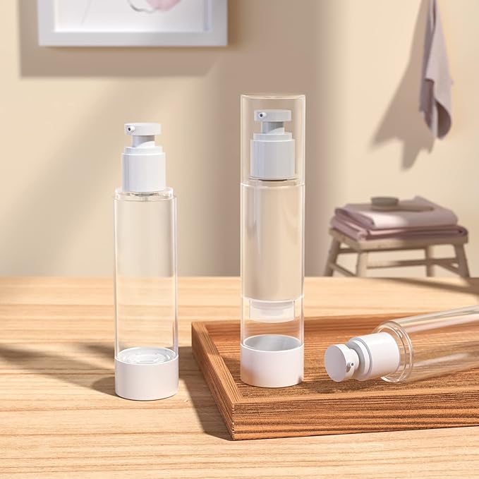 LONGWAY 3.4 Oz 100ml Clear Airless Cosmetic Cream Pump Bottle Travel Size Dispenser Refillable Containers for Shampoo, Foundation, Lotion (Pack of 6)