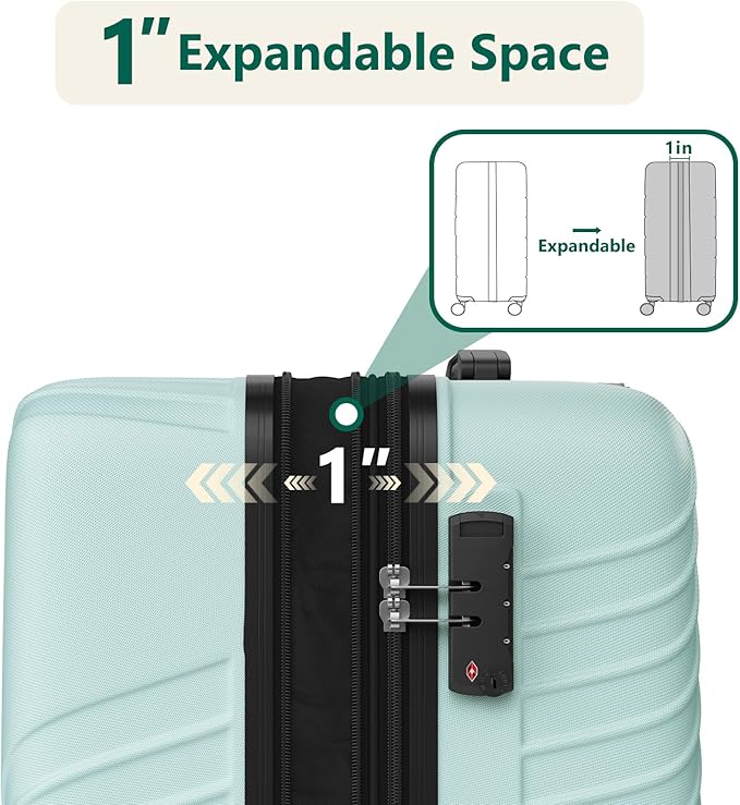 24 Inch Checked Luggage, ABS Hardside Suitcase with Spinner Wheels, Lightweight Medium Luggage with TSA Lock for Women and Men, Expandable Travel Suitcase for Business, Road Trips & Family Vacations
