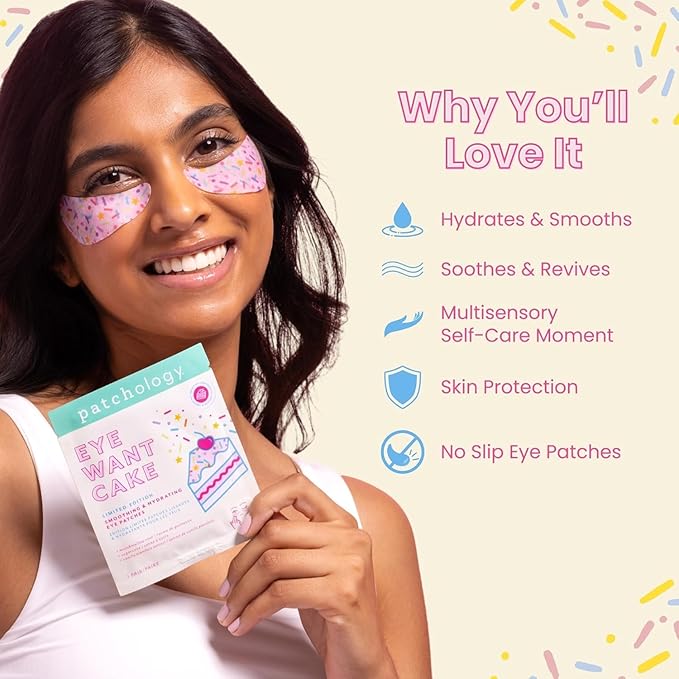 Patchology Eye Want Cake Hydrating & Smoothing Eye Patches – Under Eye Masks for Puffy Eyes, Dark Circles, and Fine Lines – Birthday Cake Inspired Self-Care Essentials, 5-Pack