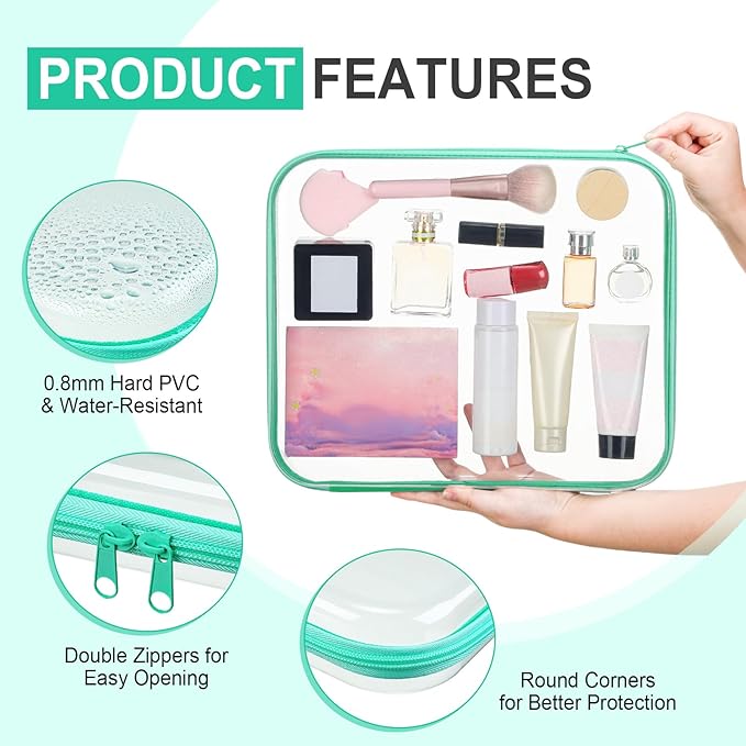 Sanwuta 6 Pcs Clear Hard Zipper Case Plastic Zipper Pouches Transparent Makeup Bag Pencil Case Pouches Toiletry Diaper Bag for Travel Toy Storage Organizer Bins(Assorted Color,13.78 x 11.81 x 2 Inch)