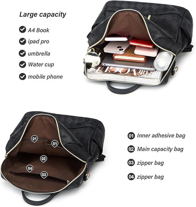 Makes Backpack Purse for Women PU Leather Travel Satchel Handbag Convertible Design Bag with Purse 2 Piece