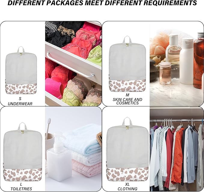 4 Set Packing Cubes Travel Luggage Organizers Compression cubes for Suitcase Travel Accessories for Women Girls Aesthetic Cute-Brown Cow Pattern
