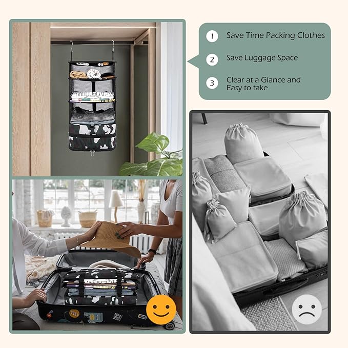 Surblue Hanging Closet Storage Bag Collapsible 3-Shelf Washable Oxford Fabric with 2 Hooks (L 11.41 * 11.41 * 19.68in, Camouflage)
