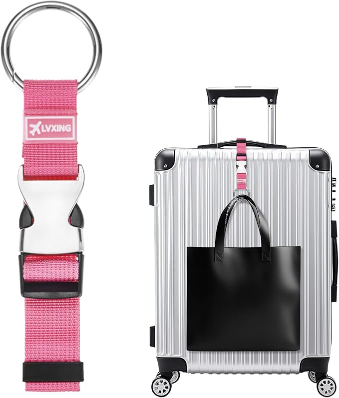 M METERXITY 1-Pack Add A Bag Luggage Strap, Adjustable Suitcase Belt for Connecting Luggage/Backpack/Jacket, Carry Strap with Ring Buckle [Red]