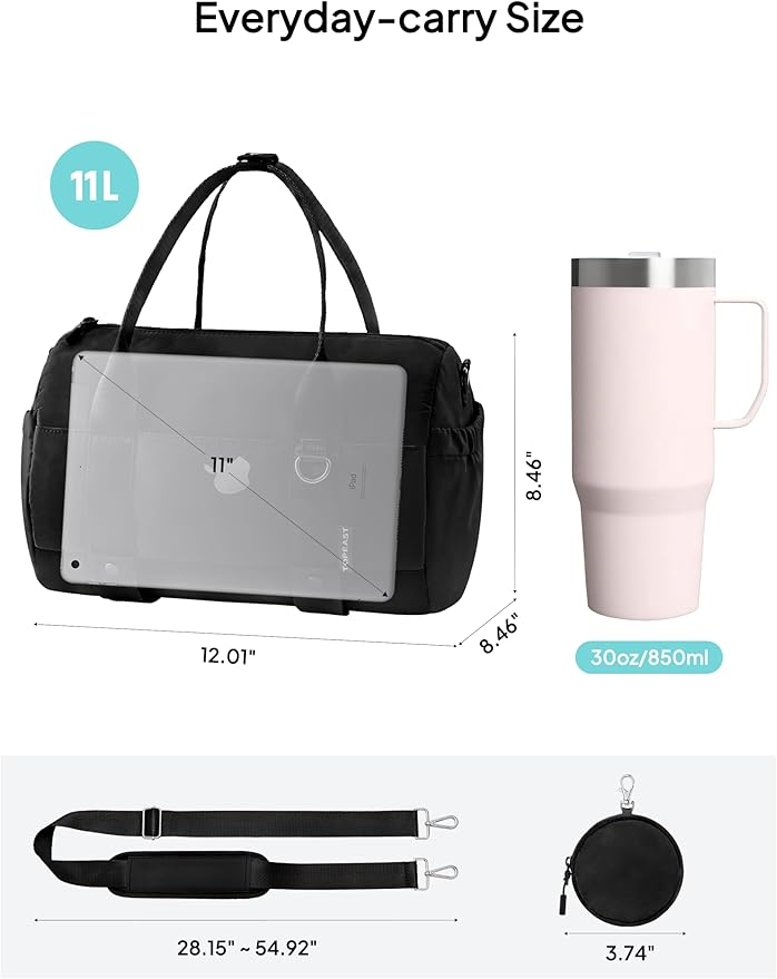 TOPEAST Small Gym Bag for Women, Mini Sports Yoga Bag Gym Tote Bag with Yoga Mat Holder, Small Sports Duffle Bag with Water Bottle Pocket & Wet Pocket for Travel Dance Workout, Black