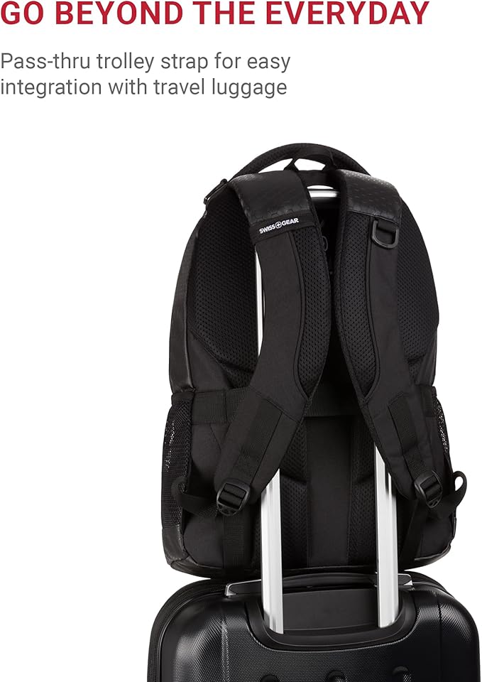 SWISSGEAR Cecil 18-Inch Laptop Backpack Fits 16-Inch Laptop, Travel Daypack with Organizer Pockets, Water Bottle Holders & Padded Straps – Black Hex