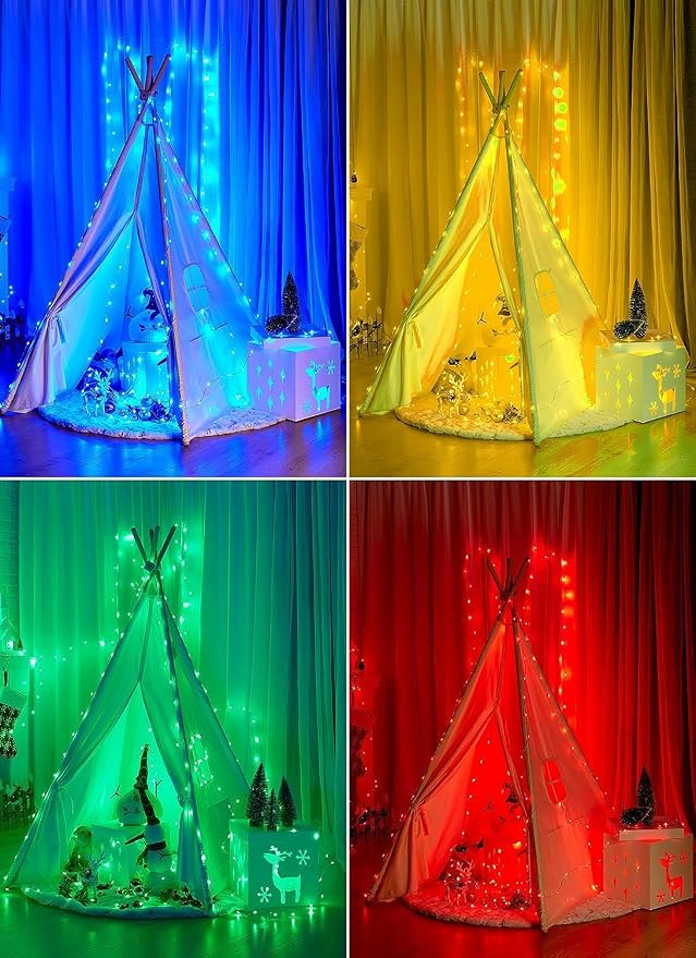 Minetom 33ft Plug in Color Changing Fairy String Lights with Remote | 33ft Flexible Silver Wire, 100 LED Bulbs, 16 Colors, Power Adapter Included, Lovely for Bedroom Indoor Christmas Decoration