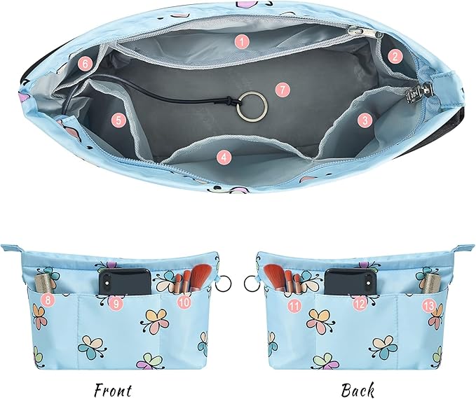 Vercord Premium Nylon Purse Organizer Tote Handbag Insert Organizers Bag in Bag Zipper 13 Pockets 5 Sizes