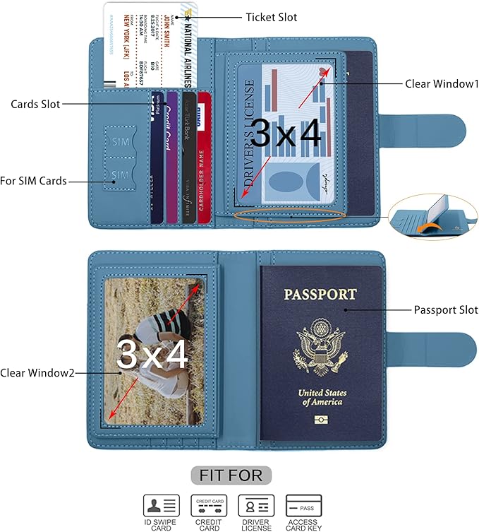 Melsbrinna Rfid Passport Holder for Travel women/Men, Cute Passport Wallet Rfid Blocking Card Slots, Rfid Passport Cover/CaseTravel Wallet, Passport Book Holder (1, Blue)