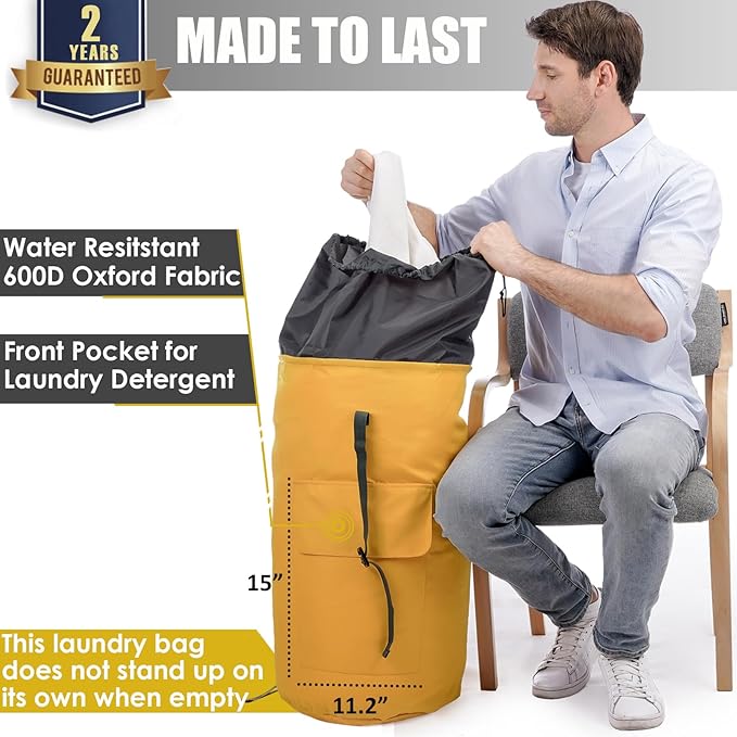 Backpack Laundry Bag, 115L Heavy Duty Extra Large College Laundry Backpack, Dirty Clothes Bag with Shoulder Straps, Laundry Hamper Bag with Drawstring Closure for College Dorm, Apartment Gold