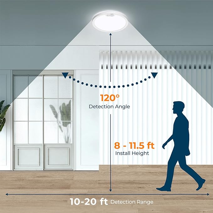 Motion Sensor Ceiling Light Wired, 8.7 Inch 3000K 4000K 5000K Selectable LED Flush Mount Light Fixture, Motion Activated Light with Timer for Hallway Stair Walk-in Closet, Non-Dimmable 1 Pack