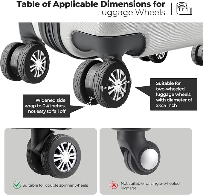 8 Pcs Upgrade Luggage Wheel Covers, Carry On Luggage Suitcases,Wear-Resistant, Anti-Noise, Silicone Wheel Protective Covers for 2-2.4" Spinner Wheel (Black)