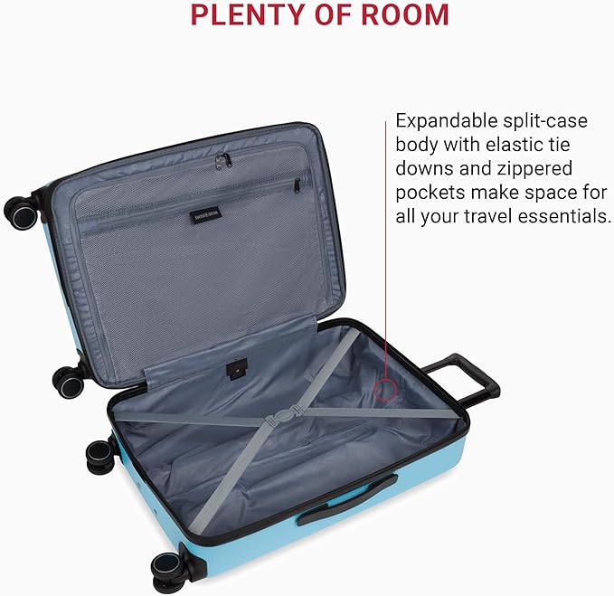 SwissGear 8020 Eclipse Hardside Expandable Luggage with Spinner Wheels, Powder Blue, Checked-Medium 24-Inch