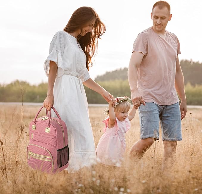 Tenot Baby Diaper Bag Backpack Tote for Women Large Capacity with Insulated Pockets Multifunctional Waterproof Diaper Bags For Baby Girl Boy Mama Maternity Travel Bag Pink