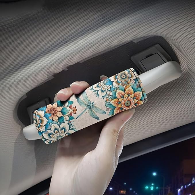 BIGCARJOB Blossom Lotus Luggage Handle Wraps Set of 2 Pcs Cute Identifier Travel Bag Wraps Women Girls Suitcase Handle Sleeve Cover Dragonfly Door Handle Protector