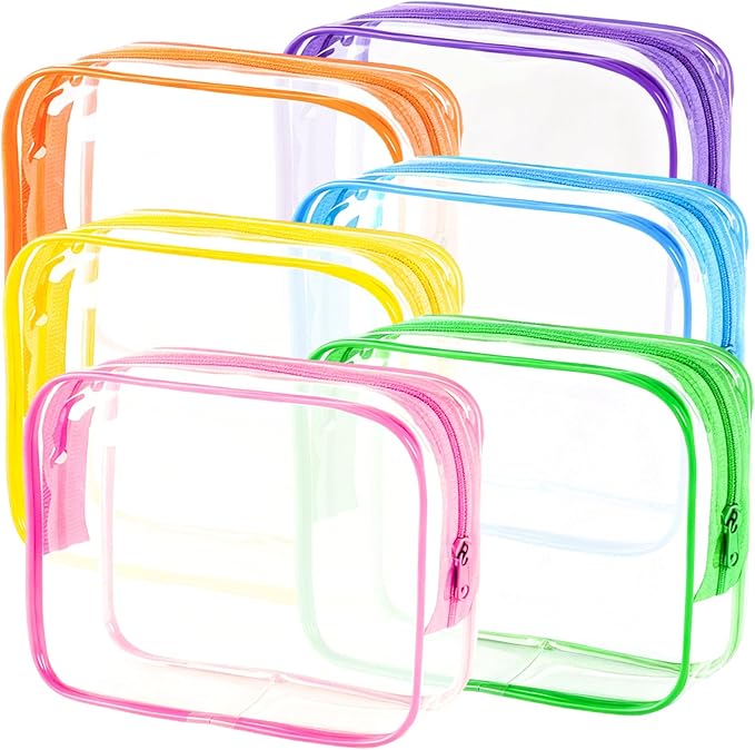 6 Pieces Clear Makeup Bags Bulk, TSA Approved Toiletry Bag PVC Cosmetic Toiletries Pouch with Zipper, Waterproof Vinyl Plastic Organizer Case for for Women Carry-on Travel Essentials (Multicolor-2)