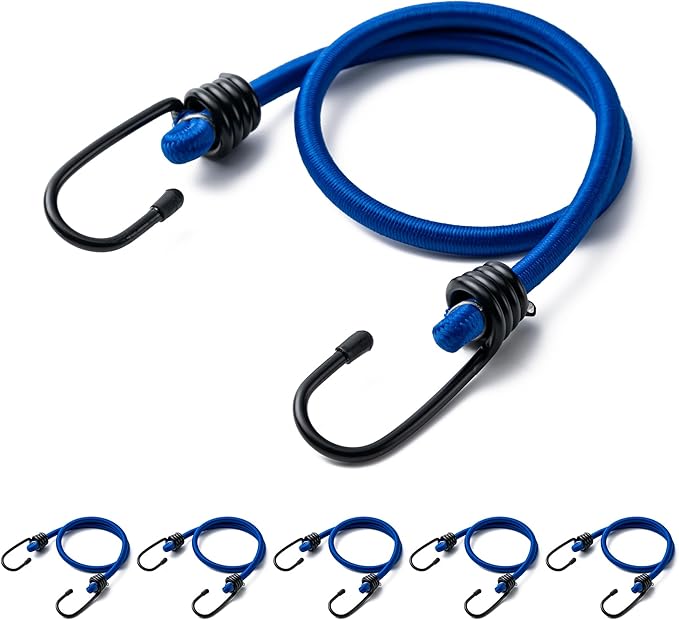 Aegero 18inch Bungee Cords with Hooks,6Pcs Heavy Duty Extra Strong Outdoor Elastic Rope,Multi-Purpose Elastic Bungee Straps for Luggage,Camping,Tarps,Bike Rack,Outdoor Tent,Weatherproof（Blue）
