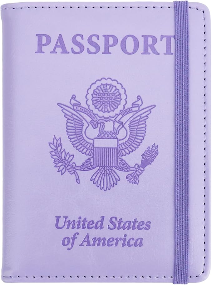 Passport Holder for Travel, Passport Holde Passport Cover Wallet Travel Passport Holders Must Haves for Women Men, PU Leather Passport Book Card Holder Case,Travelling Essentials, Purple