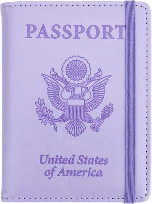Passport Holder for Travel, Passport Holde Passport Cover Wallet Travel Passport Holders Must Haves for Women Men, PU Leather Passport Book Card Holder Case,Travelling Essentials, Purple