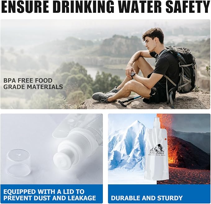Ancable 17oz Collapsible Water Bottles, 6-Pack Reusable Travel Foldable Water Bottles for Hiking Camping Running Bike, BPA-Free Water Bottle, White