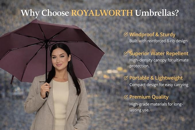 Windproof Travel Umbrella - Compact, Light, Full Automatic Open/Close - Folding Backpack Umbrella for Rain & Sun UV Preotection For Men & Women, Unbreakable 8 Fiberglass Ribs UK Design