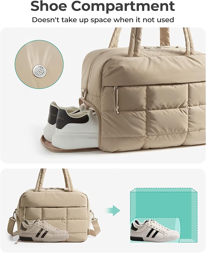 BAGSMART Gym Bag for Women, Carry on Travel Duffel Bag, Water-resistant Weekender with Shoe Compartment for Gym Travel Work, Desert, Medium