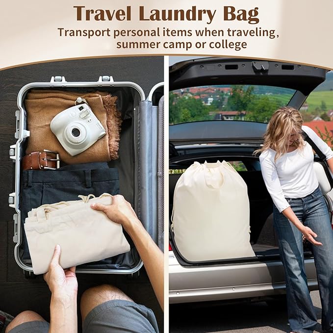 Canvas Laundry Bag with Handles & Drawstring Closure 30”Wx35"H, Thick Canvas Laundry Bag Large Heavy Duty Washable Dirty Clothes Travel Sack for Camp, College Dorm, Laundromat (1Pack)