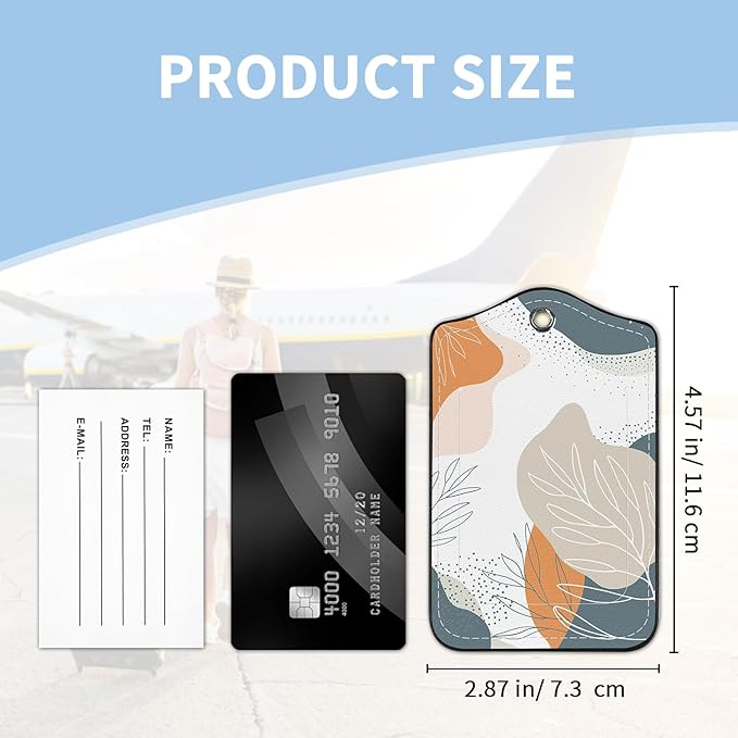 2 Pcs Luggage Tag for Suitcases, Abstract Boho Leaves PU Leather Suitcase Tag Privacy Cover Name ID Label with Metal Loop, Personalized Baggage Identifier for Women Cruise Travel Essentials