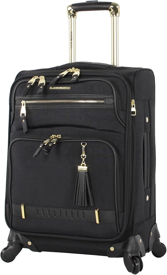 Steve Madden Designer-Gepckkollektion Leichter Softside-Koffer fr Damen und Herren strapazierfhige 50,8 cm groe Tragetasche mit 4 rollenden Spinner-Rdern, Peek-a-boo Black, 20in, Carry on Bag With