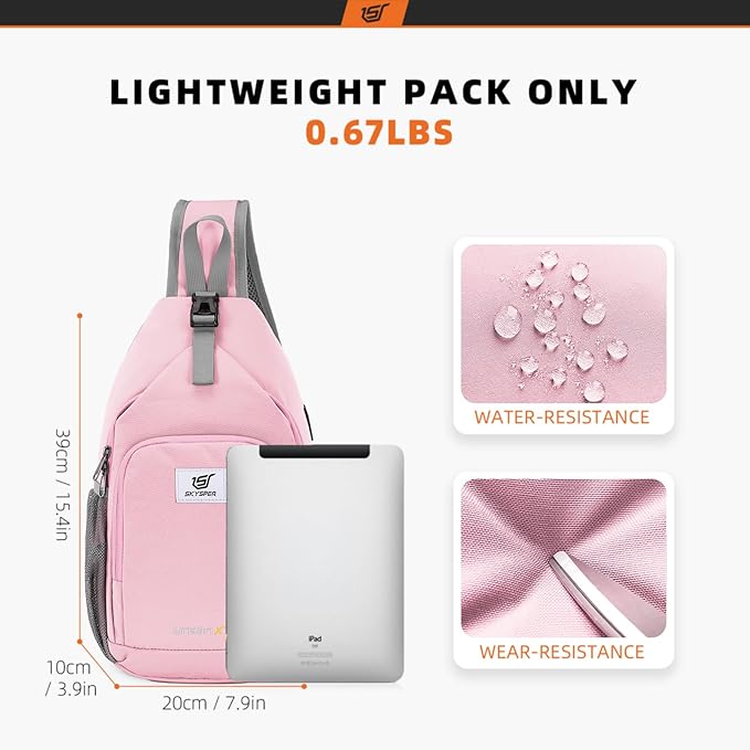 SKYSPER Sling Bag RFID Crossbody Sling Backpack Cross Body Shoulder Bag Travel Hiking Daypack for Women Men(Pink)