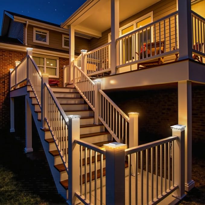btfarm 4x4 Solar Post Cap Lights Outdoor, 2 Modes 16 LED Fence Deck Post Lights, 8 Pack Waterproof White Solar Powered Lighting Outside Fit 4x4 3.5x3.5 Wooden/Vinyl for Porch Patio Garden
