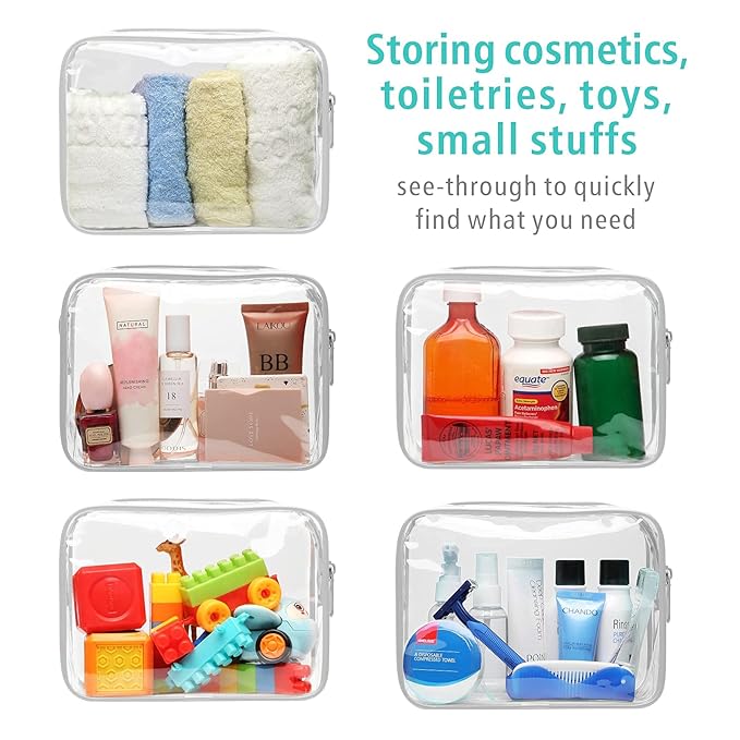 F-color TSA Approved Toiletry Bag 3 Pack Medium - Clear Makeup Bag Travel Quart Size for Women Men, Clear Cosmetic Bag Airport Airline Compliant Carry on Bag, Light Grey