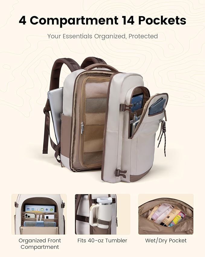 LOVEVOOK 40L Travel Backpack for Women & Men, Airline Approved Carry On Luggage, TSA Personal Item Bag fits 15.6 Inch Laptop, Waterproof Weekender Overnight Suitcase for Work, Blue