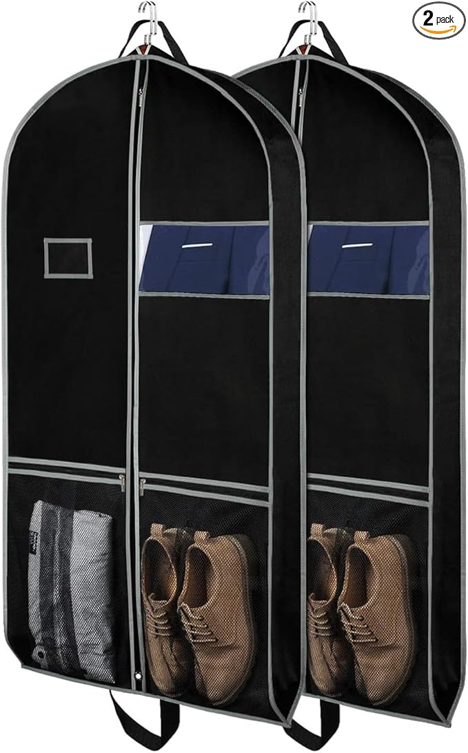 Zilink Garment Bags Suit Bag for Travel and Storage 43 inches Gusseted Suit Cover Protector for Closet with 2 Large Pockets and 2 Carry Handles for Suit Coat, Dress, Set of 2