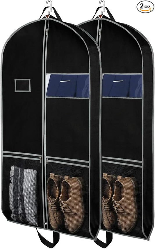 Zilink Garment Bags Suit Bag for Travel and Storage 43 inches Gusseted Suit Cover Protector for Closet with 2 Large Pockets and 2 Carry Handles for Suit Coat, Dress, Set of 2