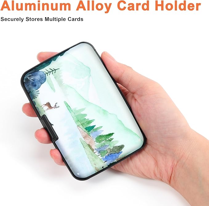Mayski Credit Card Holder, RFID Blocking, Aluminum Alloy Hard Case, Small Mini Business Metal Wallet for Women Men, Deer