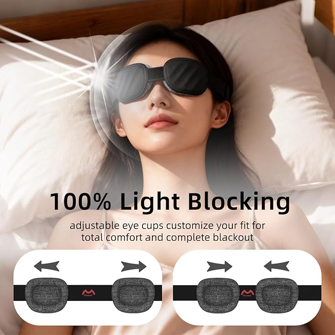 Eye Mask for Sleeping - 100% Blacking Sleep Mask for Men Women, Sleeping Mask with Adjustable Night Blindfold Flight, Travel, Nap, Black